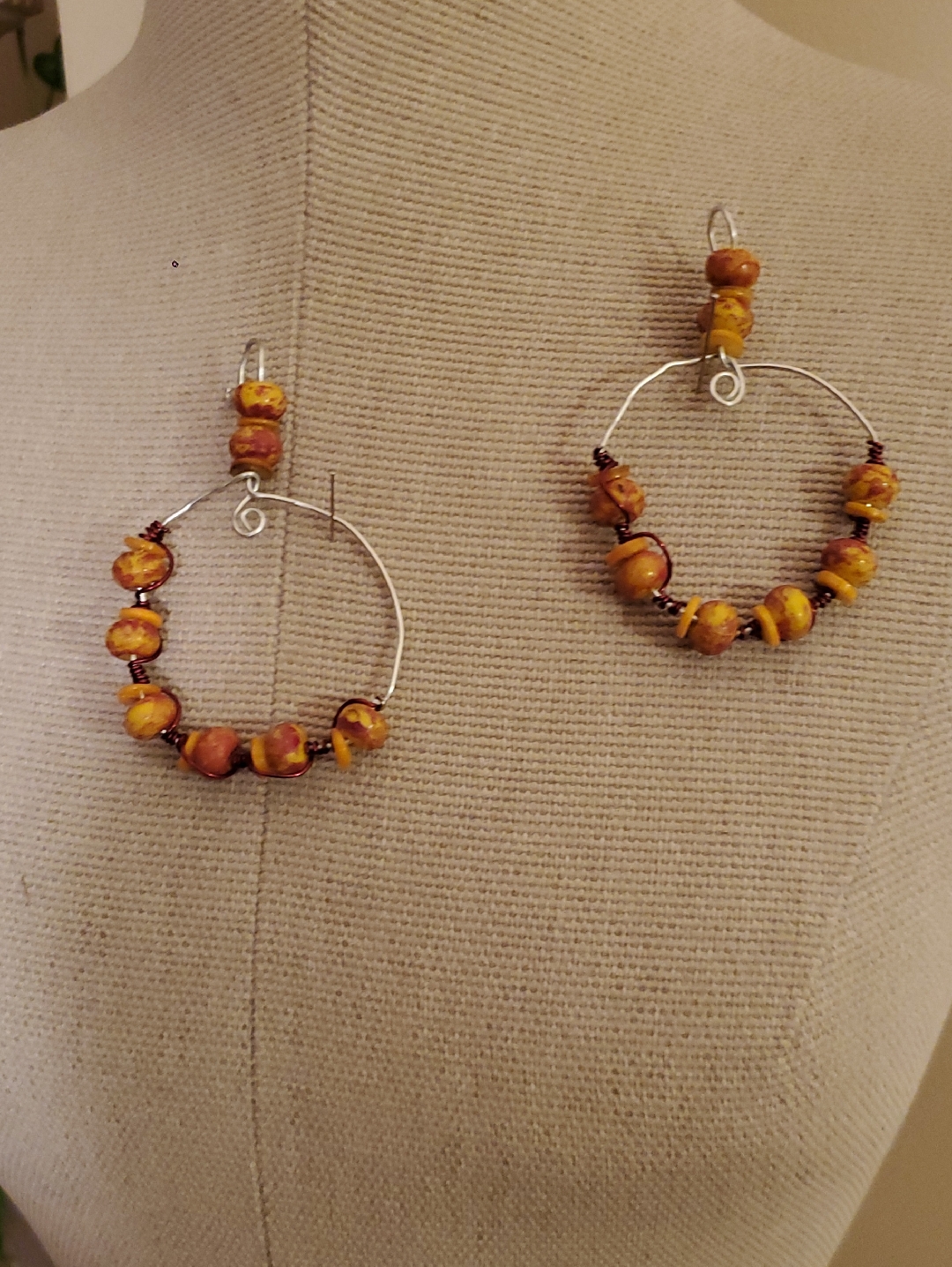 Handcrafted Yellow Amber Bead Hoop Earrings - Women Jewelry